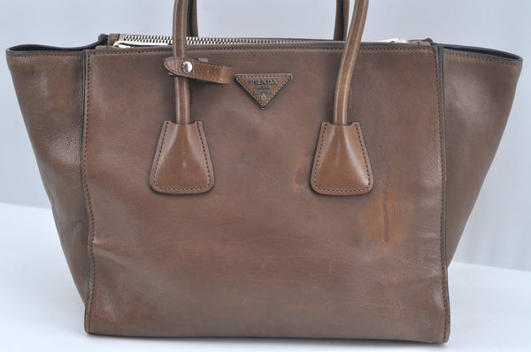 Authentic PRADA Vintage Leather 2Way Shoulder Hand Bag Brown 7052J