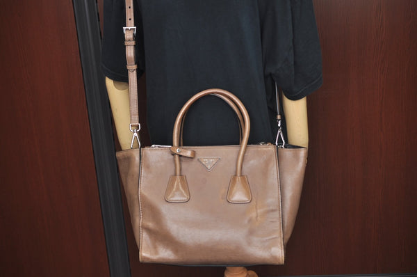 Authentic PRADA Vintage Leather 2Way Shoulder Hand Bag Brown 7052J