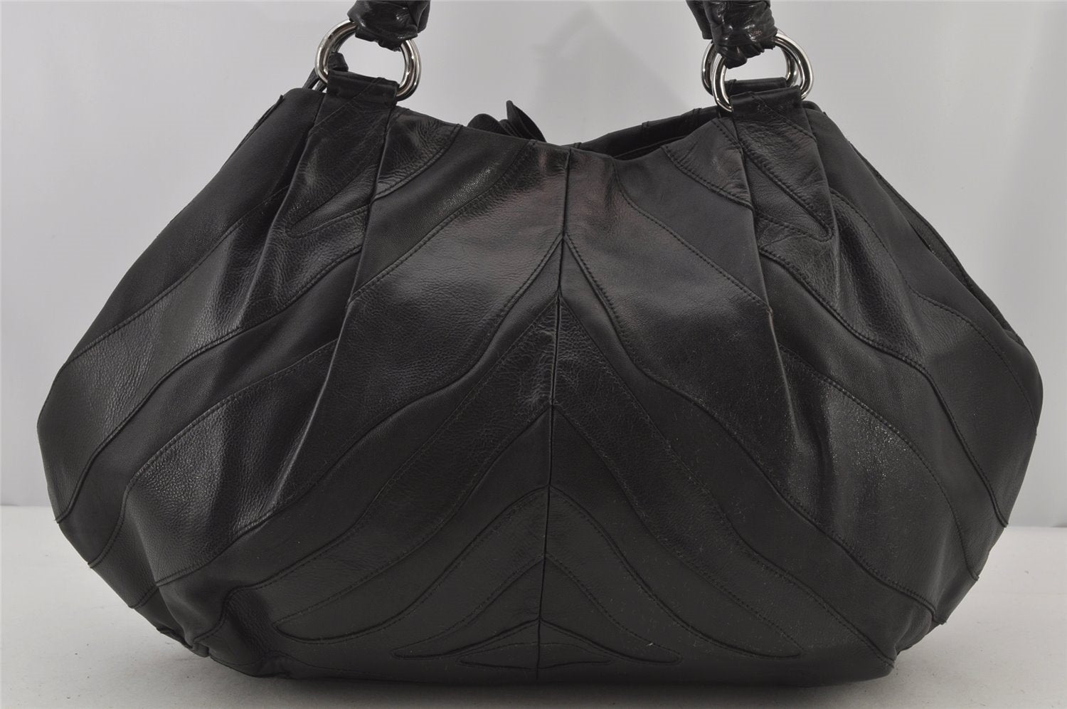 Authentic PRADA Leather Nappa Vintage Tote Hand Bag Black 7053J