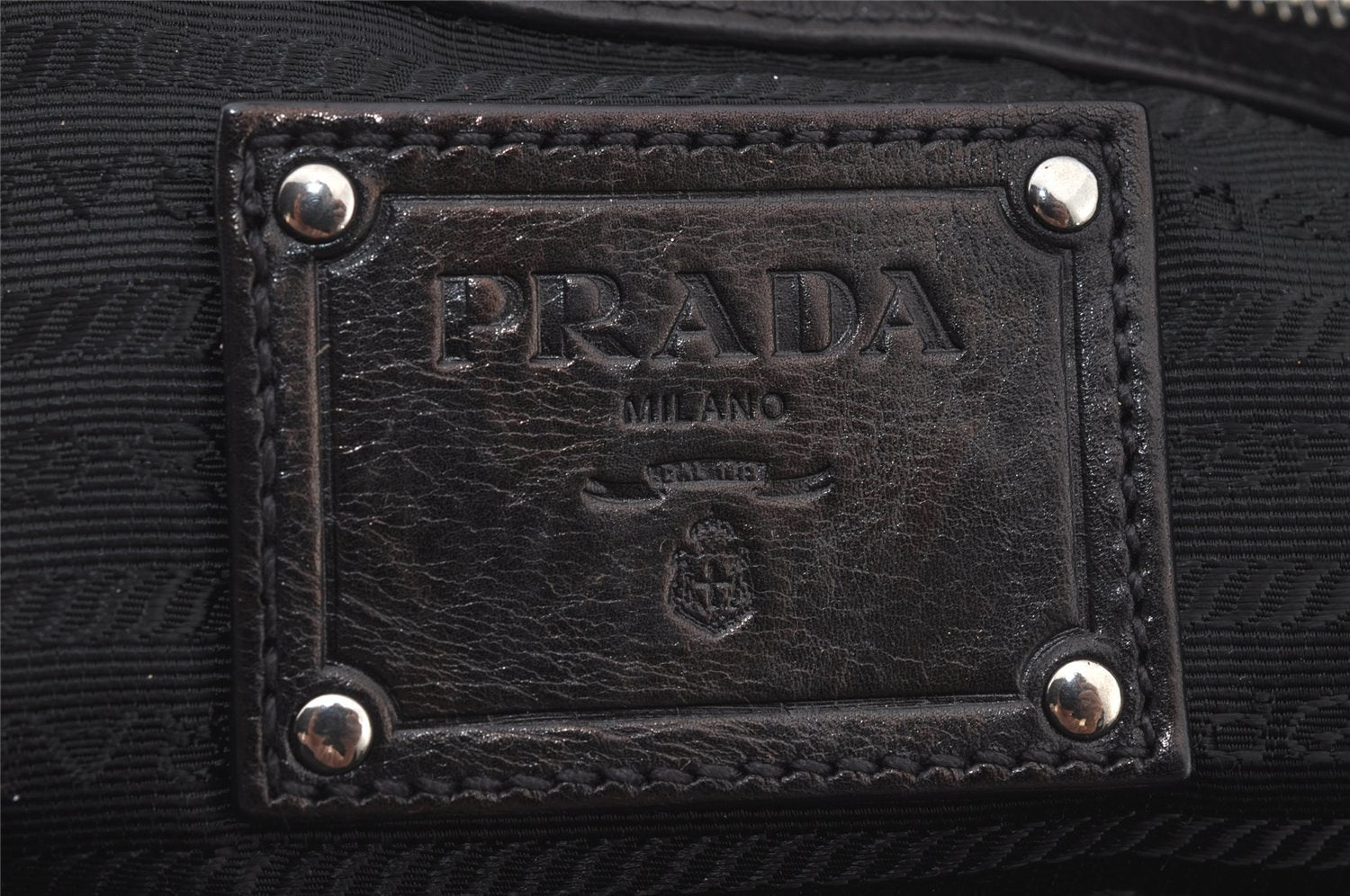 Authentic PRADA Leather Nappa Vintage Tote Hand Bag Black 7053J