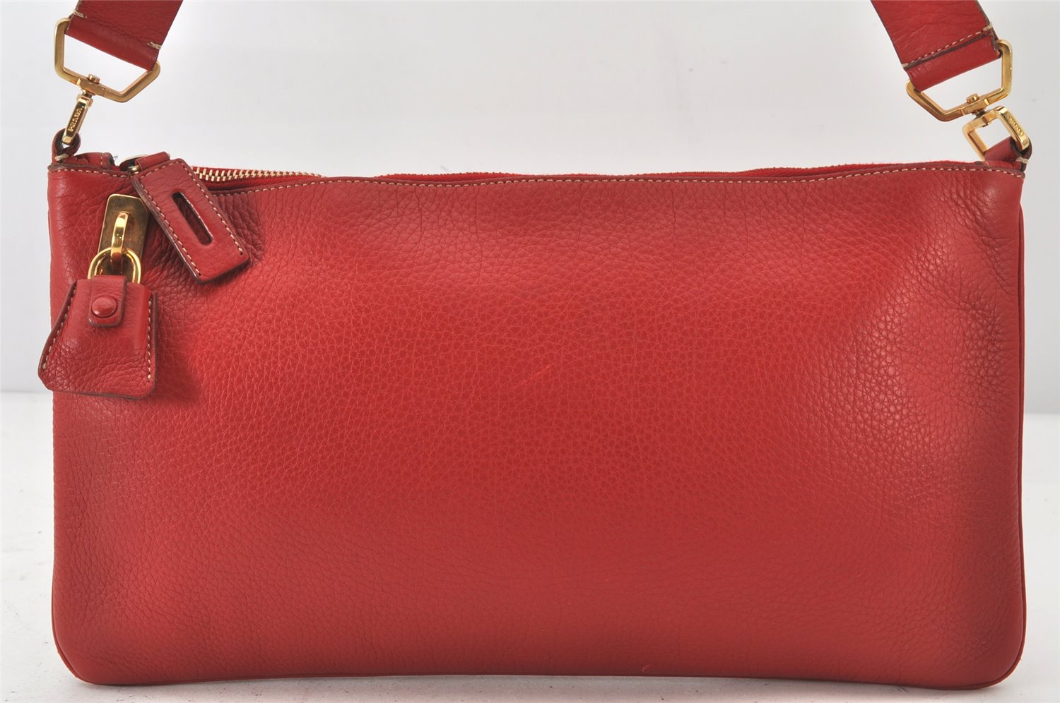 Authentic PRADA Vintage Leather Shoulder Cross Body Bag Purse Red 7053K