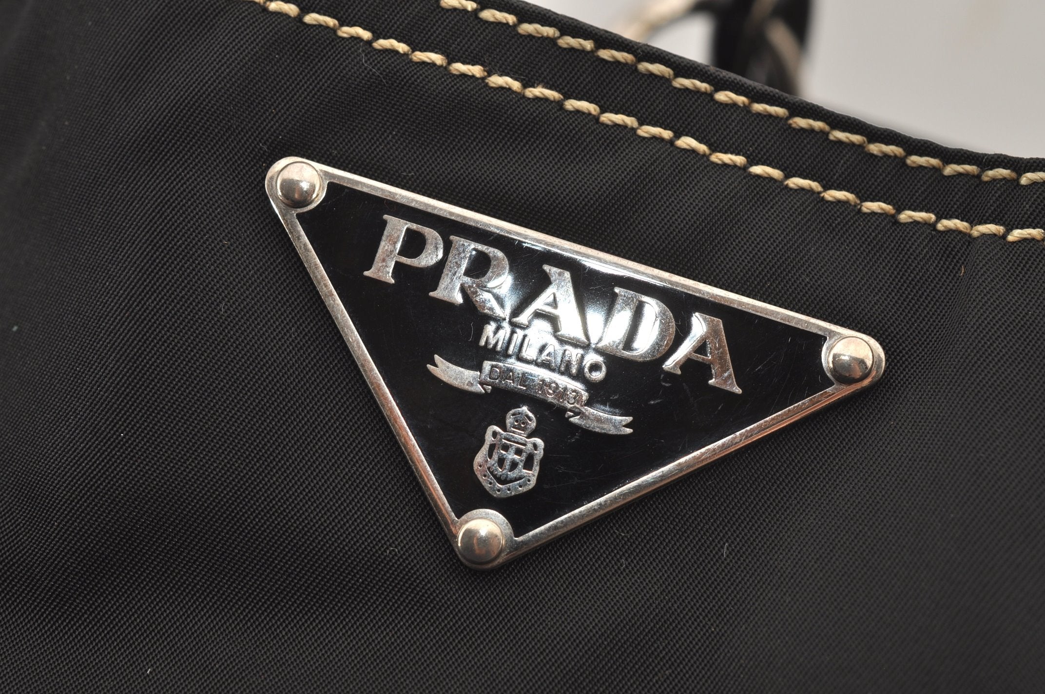 Authentic PRADA Vintage Nylon Tessuto Enamel Shoulder Tote Bag Black 7054J