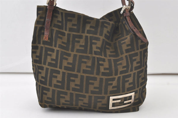 Authentic FENDI Zucca Shoulder Hand Tote Bag Purse Canvas Leather Brown 7055K