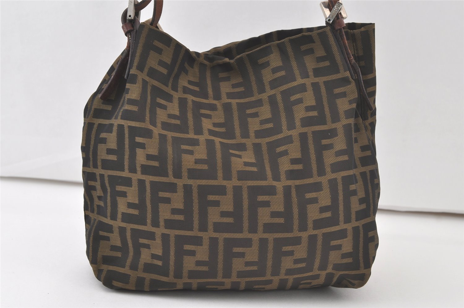 Authentic FENDI Zucca Shoulder Hand Tote Bag Purse Canvas Leather Brown 7055K