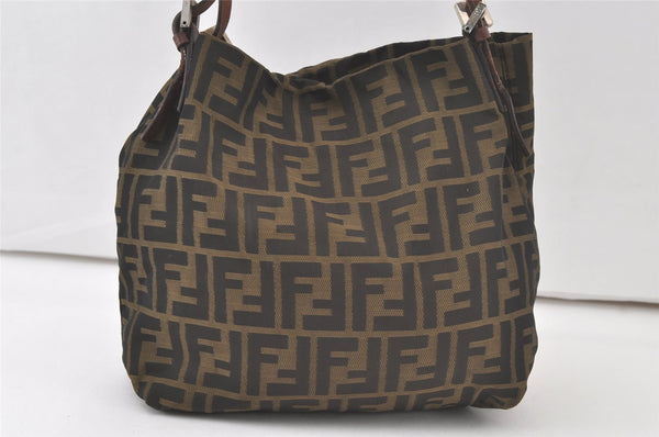 Authentic FENDI Zucca Shoulder Hand Tote Bag Purse Canvas Leather Brown 7055K