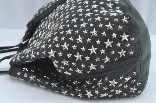 Authentic JIMMY CHOO Vintage Star Studs Leather Shoulder Tote Bag Black 7062K