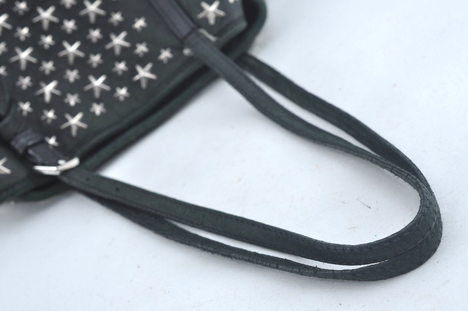 Authentic JIMMY CHOO Vintage Star Studs Leather Shoulder Tote Bag Black 7062K