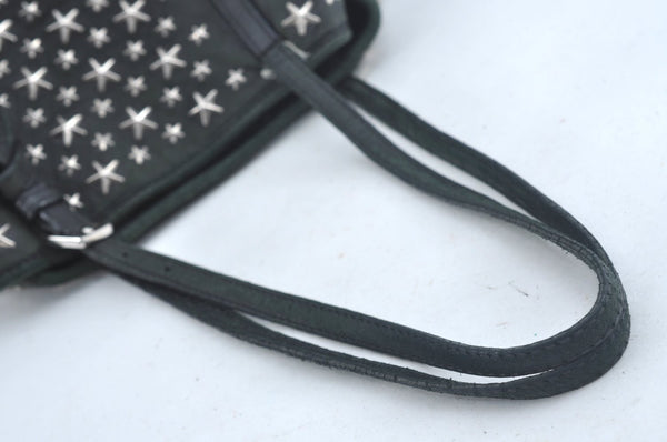 Authentic JIMMY CHOO Vintage Star Studs Leather Shoulder Tote Bag Black 7062K