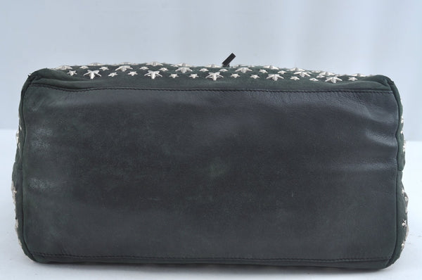 Authentic JIMMY CHOO Vintage Star Studs Leather Shoulder Tote Bag Black 7062K