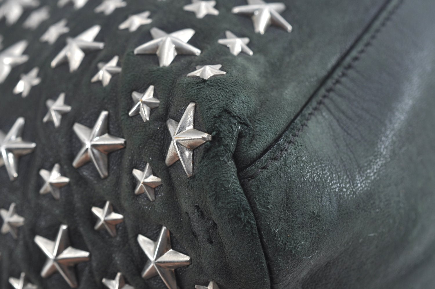 Authentic JIMMY CHOO Vintage Star Studs Leather Shoulder Tote Bag Black 7062K