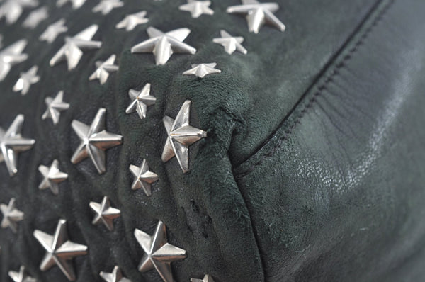 Authentic JIMMY CHOO Vintage Star Studs Leather Shoulder Tote Bag Black 7062K