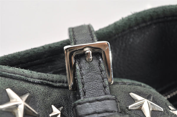 Authentic JIMMY CHOO Vintage Star Studs Leather Shoulder Tote Bag Black 7062K