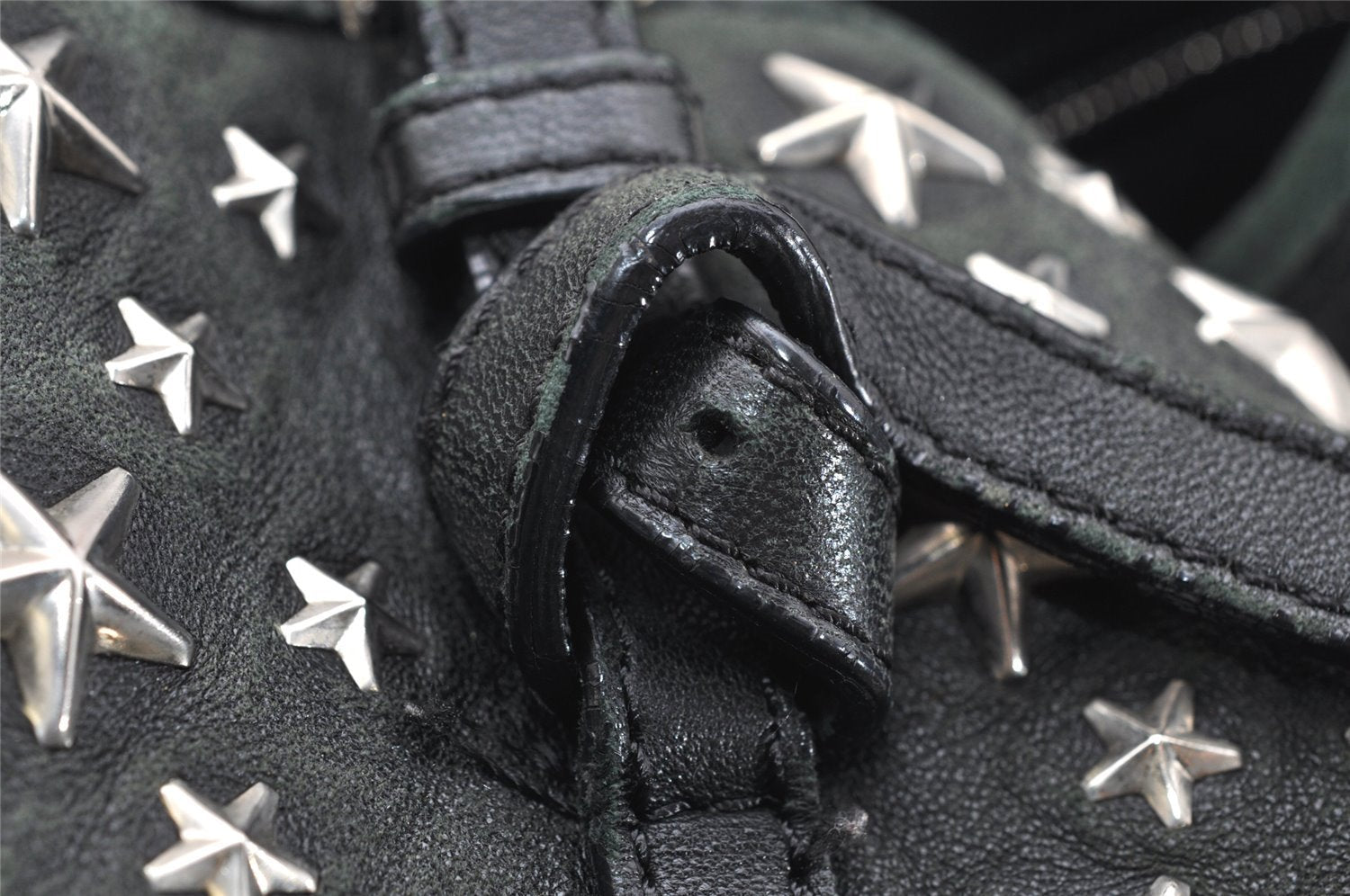 Authentic JIMMY CHOO Vintage Star Studs Leather Shoulder Tote Bag Black 7062K