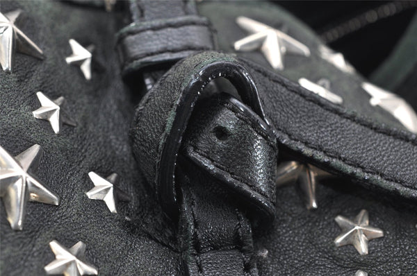 Authentic JIMMY CHOO Vintage Star Studs Leather Shoulder Tote Bag Black 7062K