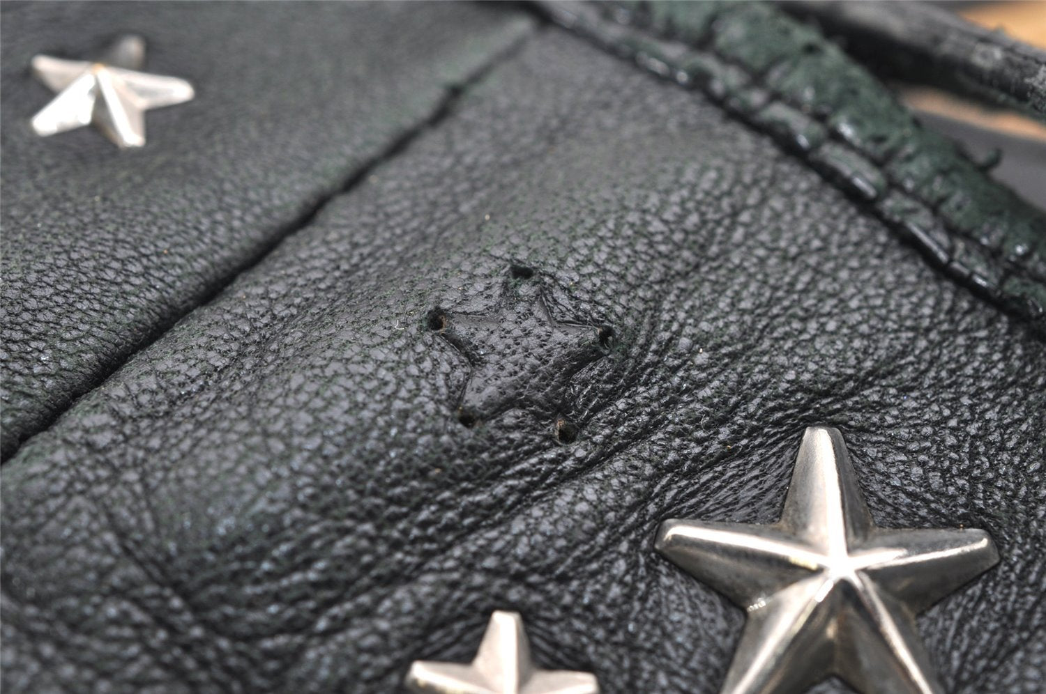 Authentic JIMMY CHOO Vintage Star Studs Leather Shoulder Tote Bag Black 7062K