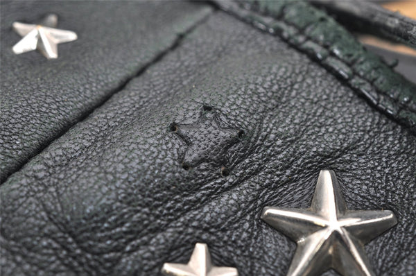 Authentic JIMMY CHOO Vintage Star Studs Leather Shoulder Tote Bag Black 7062K