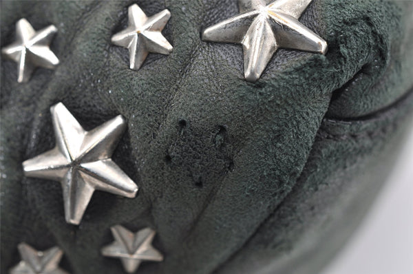 Authentic JIMMY CHOO Vintage Star Studs Leather Shoulder Tote Bag Black 7062K