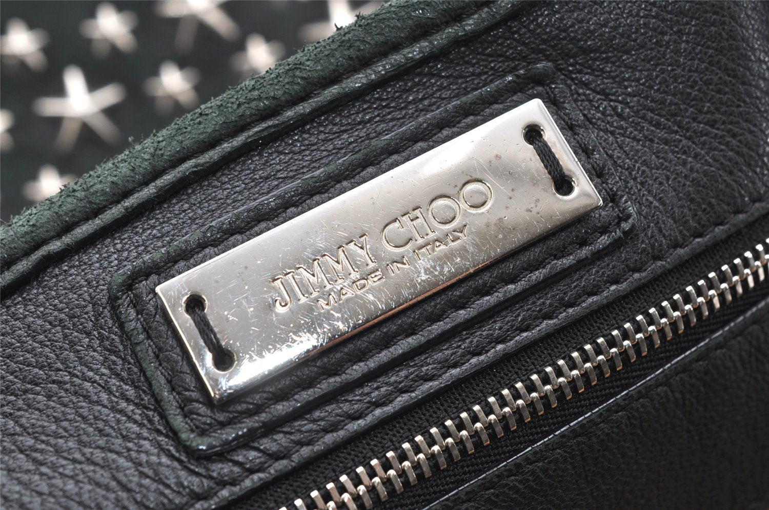 Authentic JIMMY CHOO Vintage Star Studs Leather Shoulder Tote Bag Black 7062K
