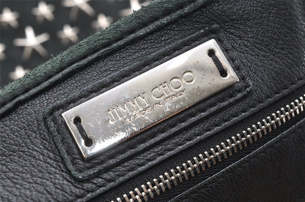 Authentic JIMMY CHOO Vintage Star Studs Leather Shoulder Tote Bag Black 7062K