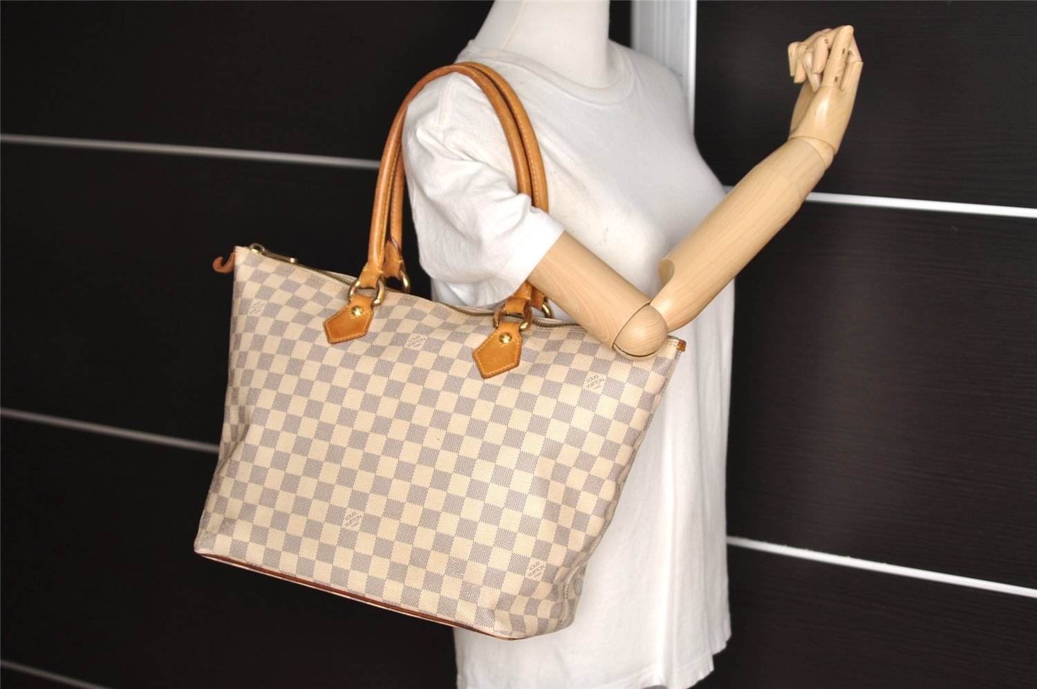 Authentic Louis Vuitton Damier Azur Saleya MM Shoulder Tote Bag N51185 LV 7063I