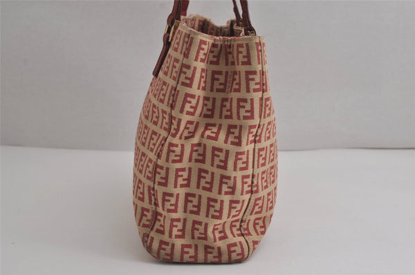 Authentic FENDI Vintage Zucchino Hand Bag Purse Canvas Leather Red 7065J