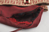 Authentic FENDI Vintage Zucchino Hand Bag Purse Canvas Leather Red 7065J