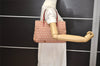 Authentic FENDI Vintage Zucchino Hand Bag Purse Canvas Leather Red 7065J