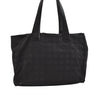 Authentic CHANEL New Travel Line Shoulder Tote Bag Nylon Leather Black 7066J