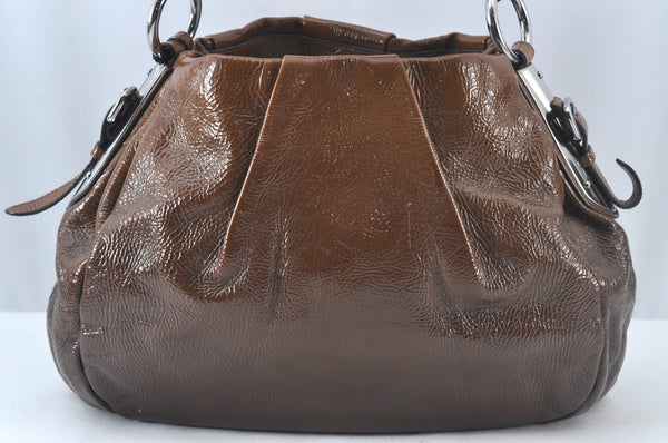 Authentic PRADA Vintage Enamel Shoulder Tote Bag Brown 7067J