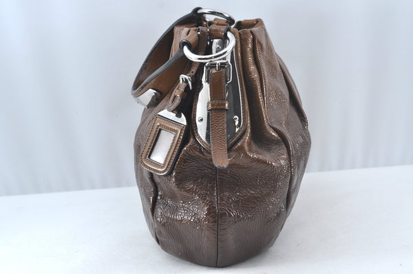 Authentic PRADA Vintage Enamel Shoulder Tote Bag Brown 7067J