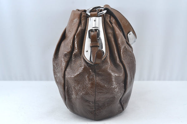 Authentic PRADA Vintage Enamel Shoulder Tote Bag Brown 7067J