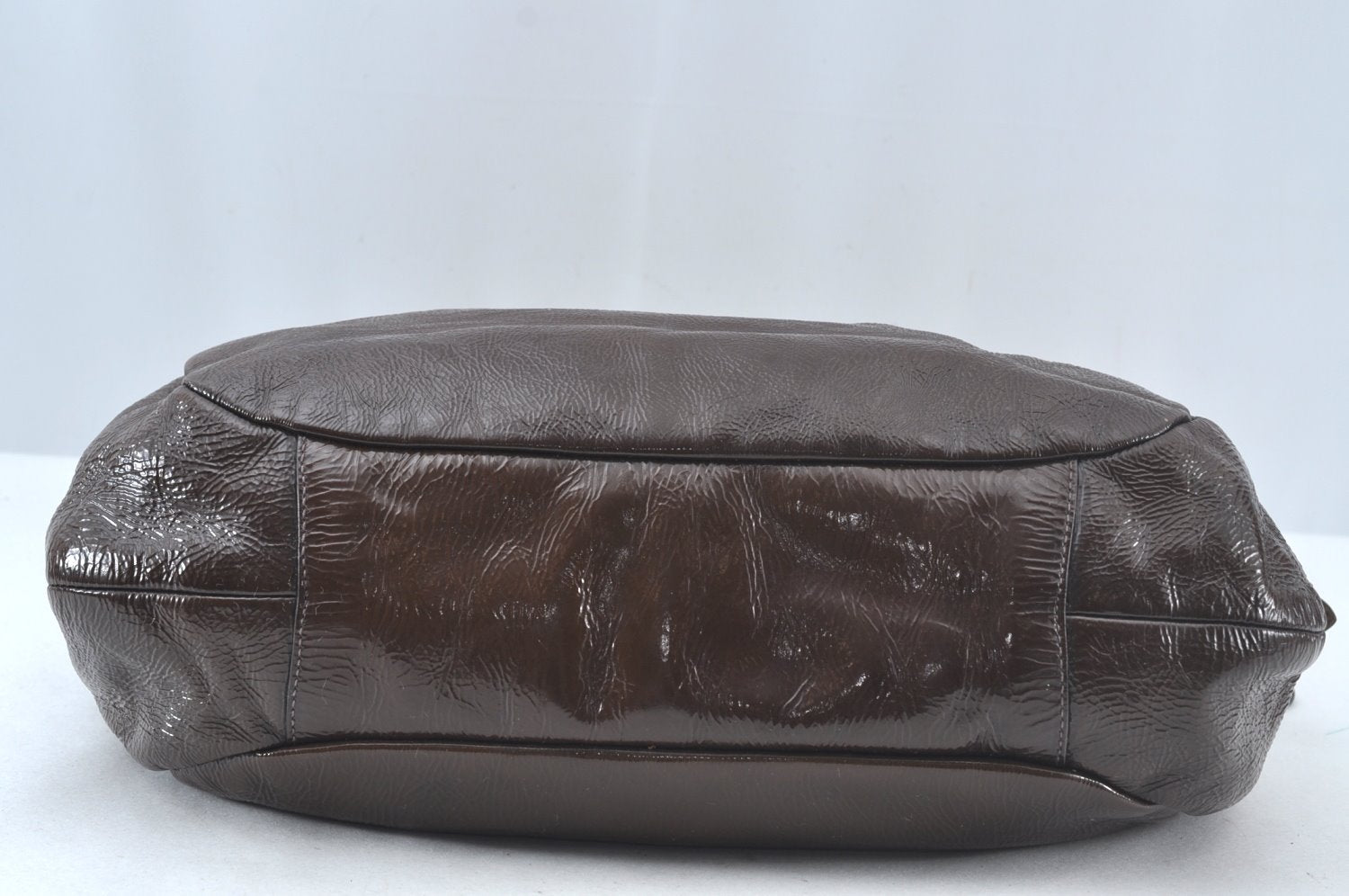 Authentic PRADA Vintage Enamel Shoulder Tote Bag Brown 7067J