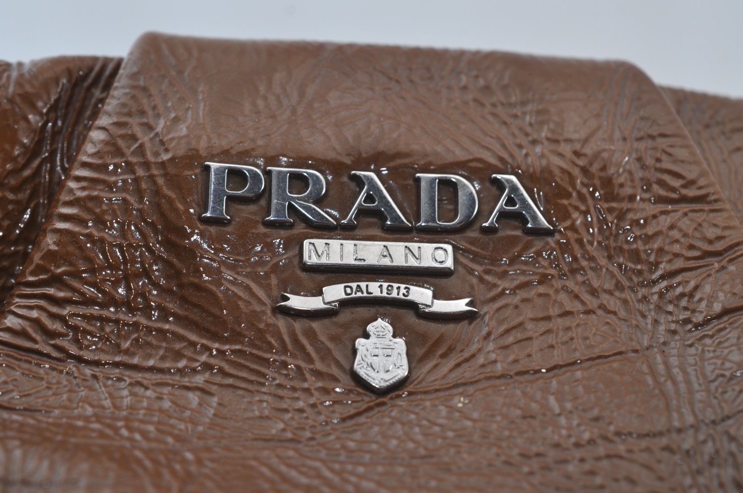 Authentic PRADA Vintage Enamel Shoulder Tote Bag Brown 7067J