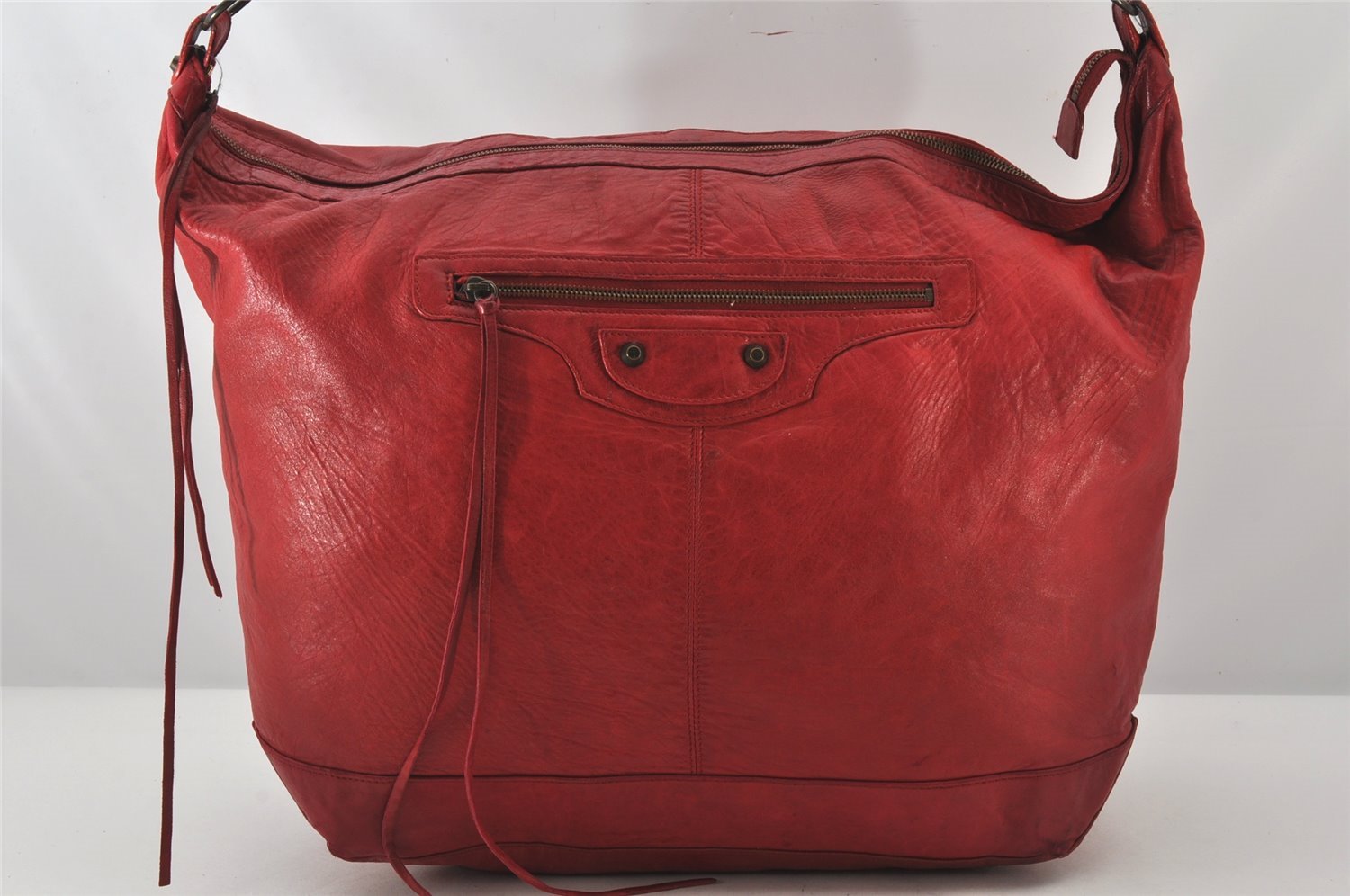 Authentic BALENCIAGA Classic The Courier Shoulder Bag Leather 159671 Red 7067K