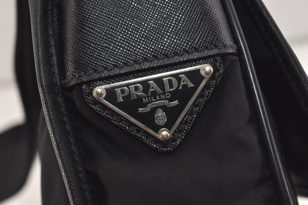 Authentic PRADA Nylon Tessuto Saffiano Leather Shoulder Cross Bag Black 7068J