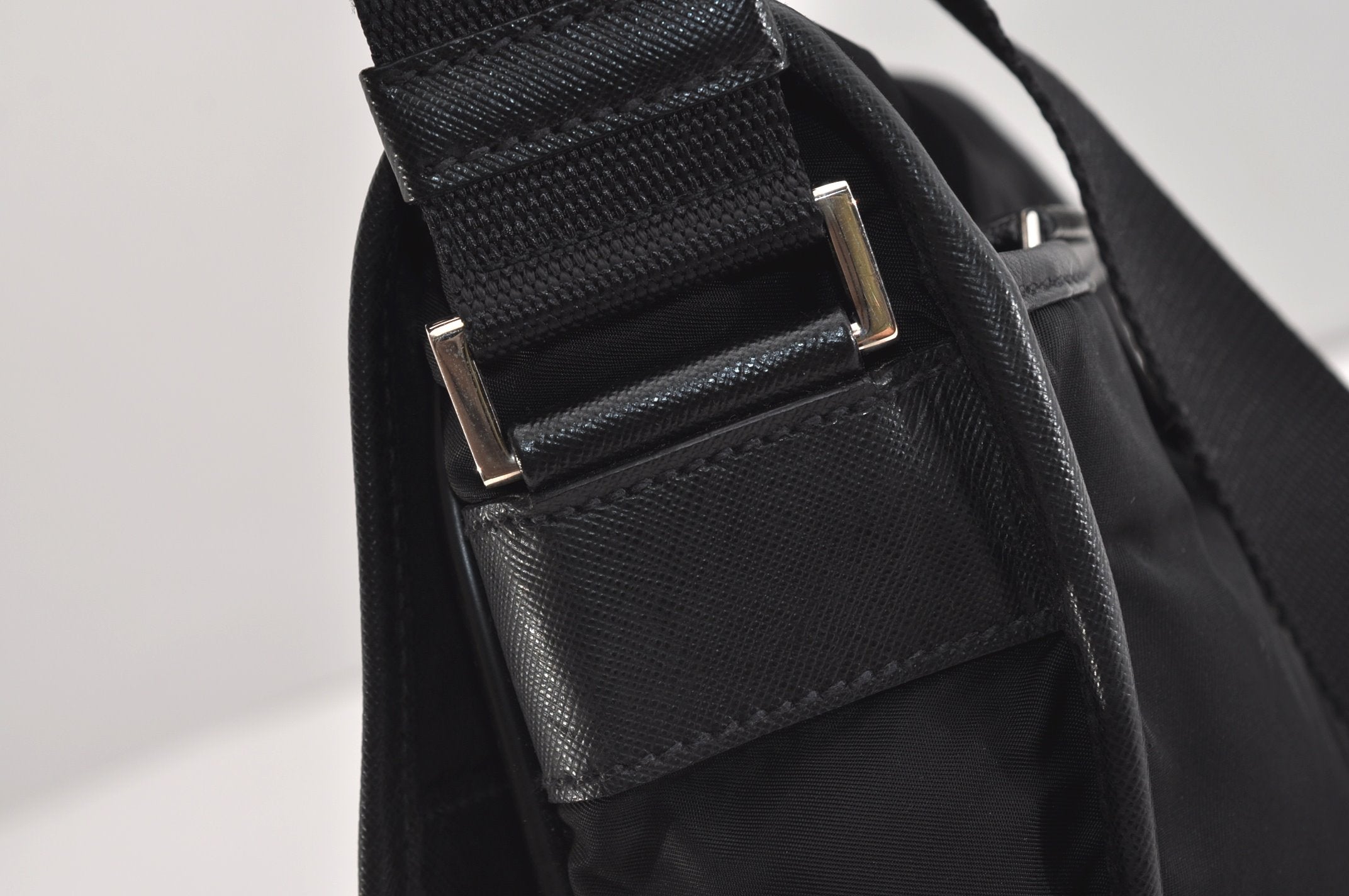 Authentic PRADA Nylon Tessuto Saffiano Leather Shoulder Cross Bag Black 7068J