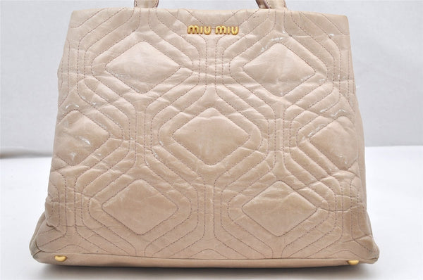 Authentic MIU MIU Vintage Leather 2Way Shoulder Hand Bag Beige 7069K