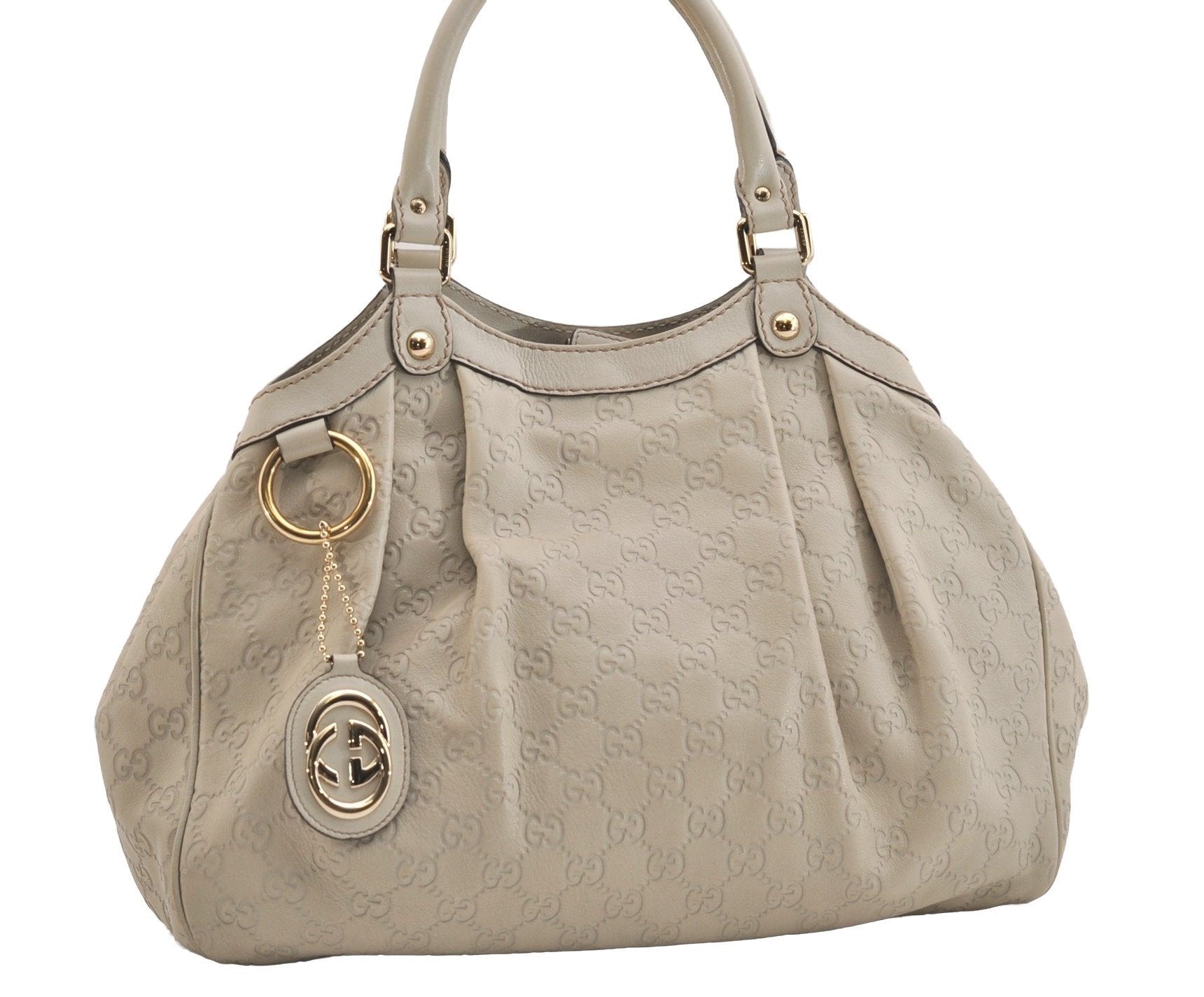 Authentic GUCCI Sukey Guccissima Hand Tote Bag GG Leather 211944 White 7070J