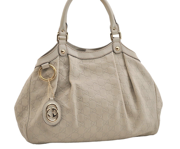 Authentic GUCCI Sukey Guccissima Hand Tote Bag GG Leather 211944 White 7070J