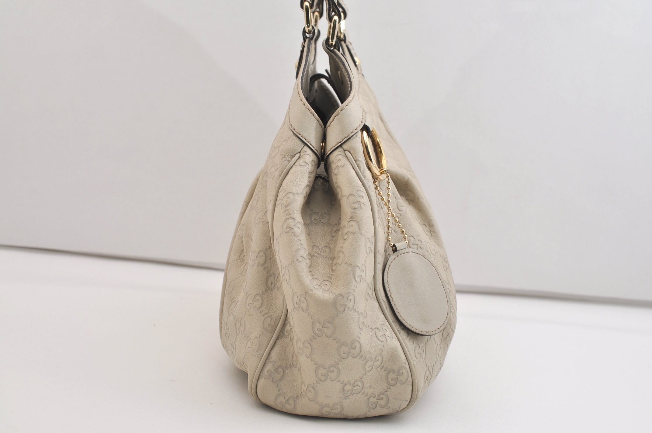 Authentic GUCCI Sukey Guccissima Hand Tote Bag GG Leather 211944 White 7070J