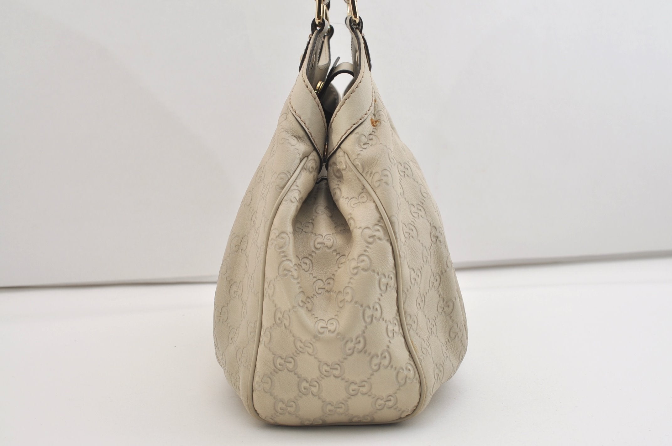 Authentic GUCCI Sukey Guccissima Hand Tote Bag GG Leather 211944 White 7070J