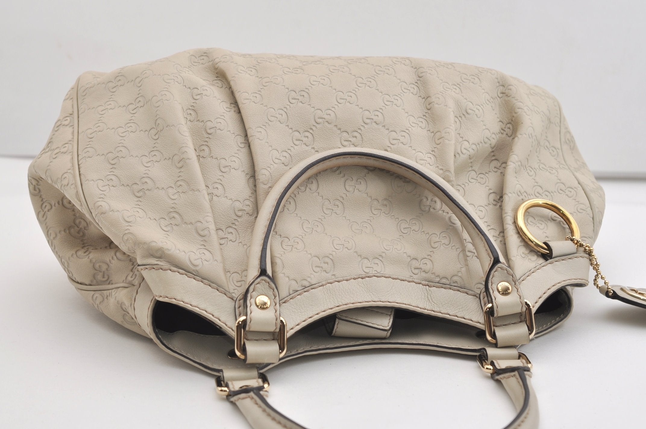 Authentic GUCCI Sukey Guccissima Hand Tote Bag GG Leather 211944 White 7070J