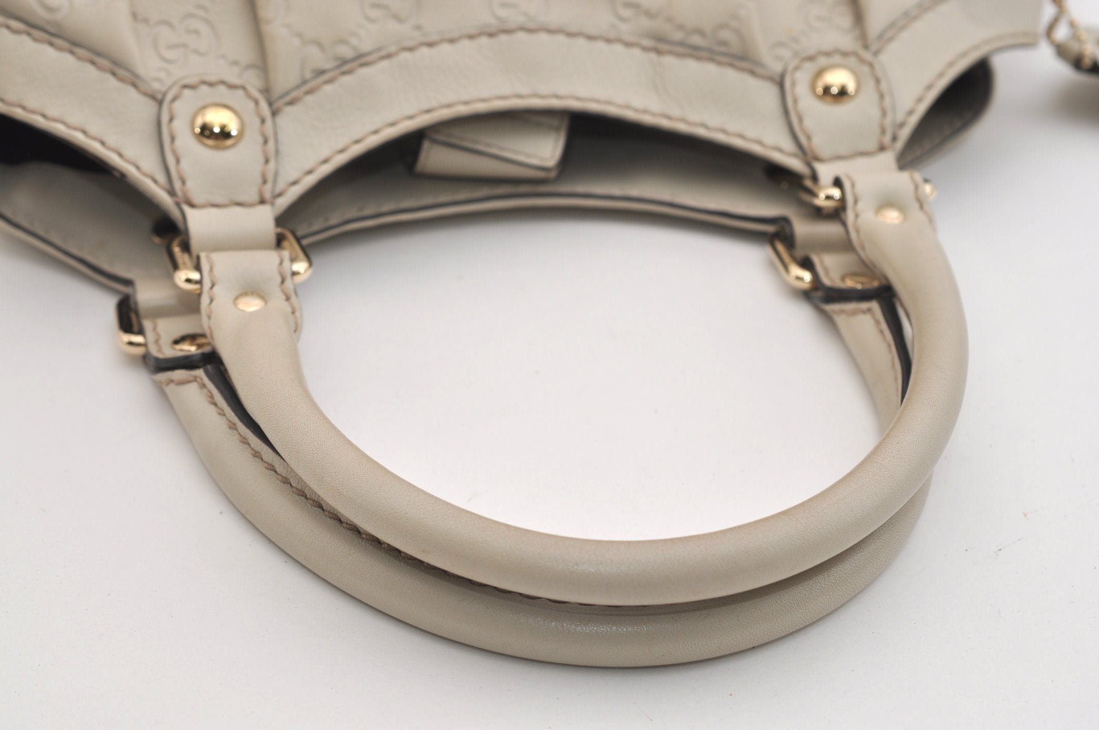 Authentic GUCCI Sukey Guccissima Hand Tote Bag GG Leather 211944 White 7070J