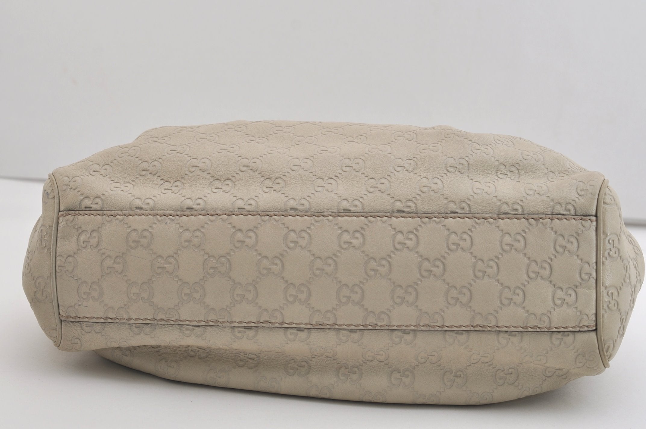 Authentic GUCCI Sukey Guccissima Hand Tote Bag GG Leather 211944 White 7070J