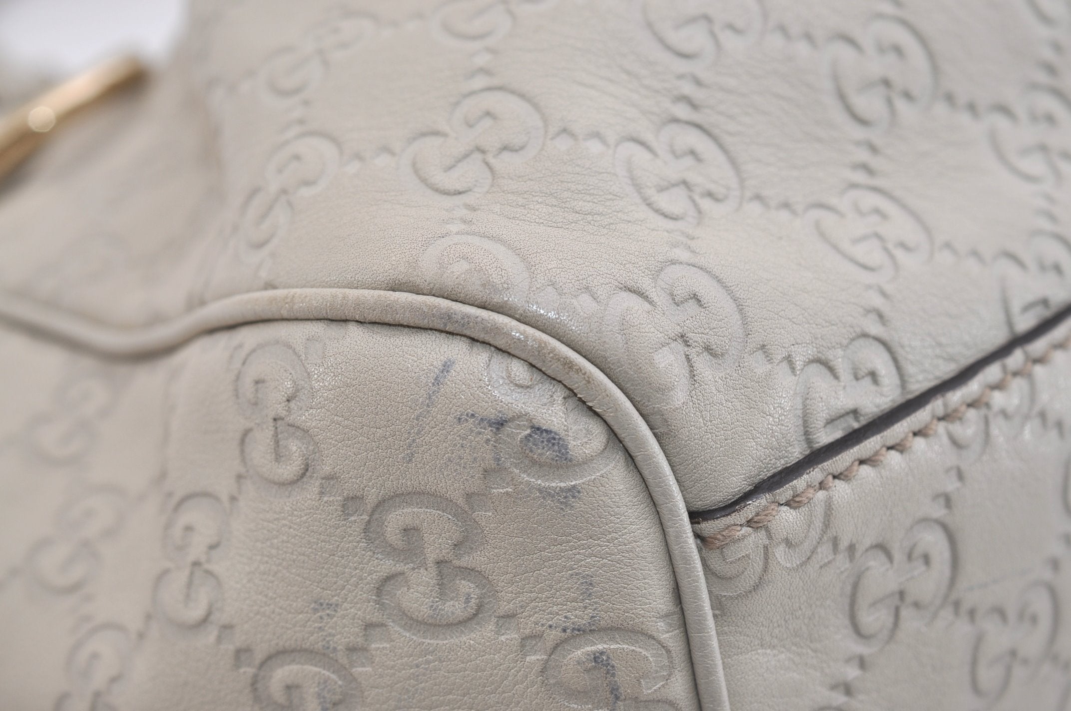 Authentic GUCCI Sukey Guccissima Hand Tote Bag GG Leather 211944 White 7070J