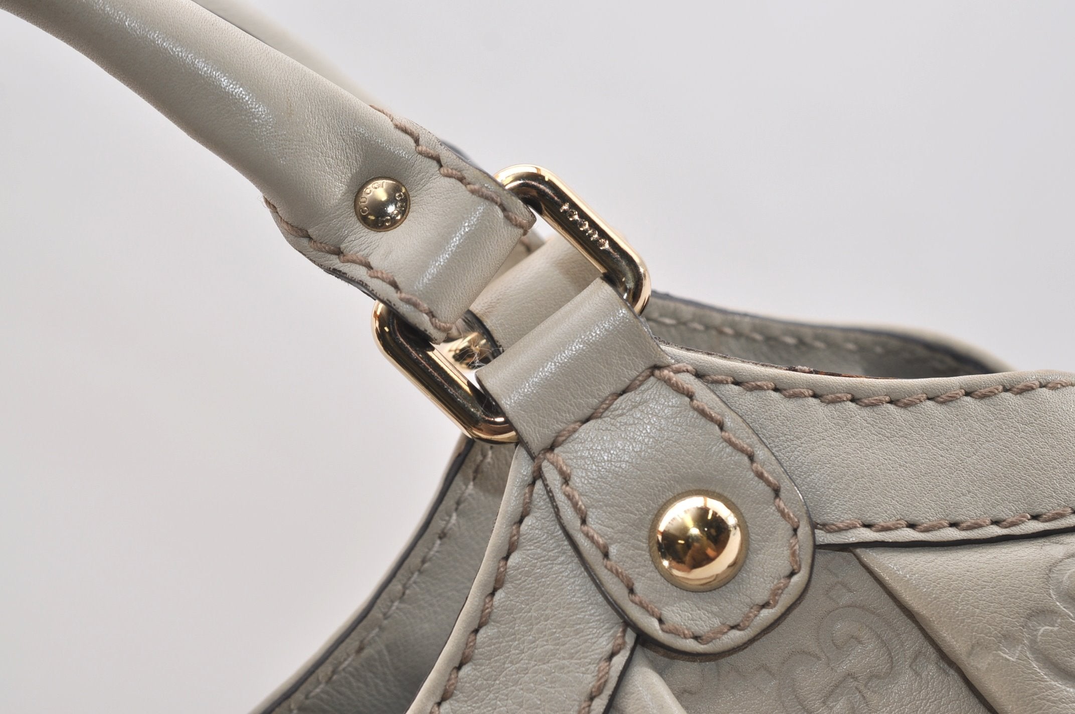 Authentic GUCCI Sukey Guccissima Hand Tote Bag GG Leather 211944 White 7070J