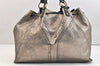 Authentic YVES SAINT LAURENT Sac Double Tote Bag Leather 168483 Silver 7071K