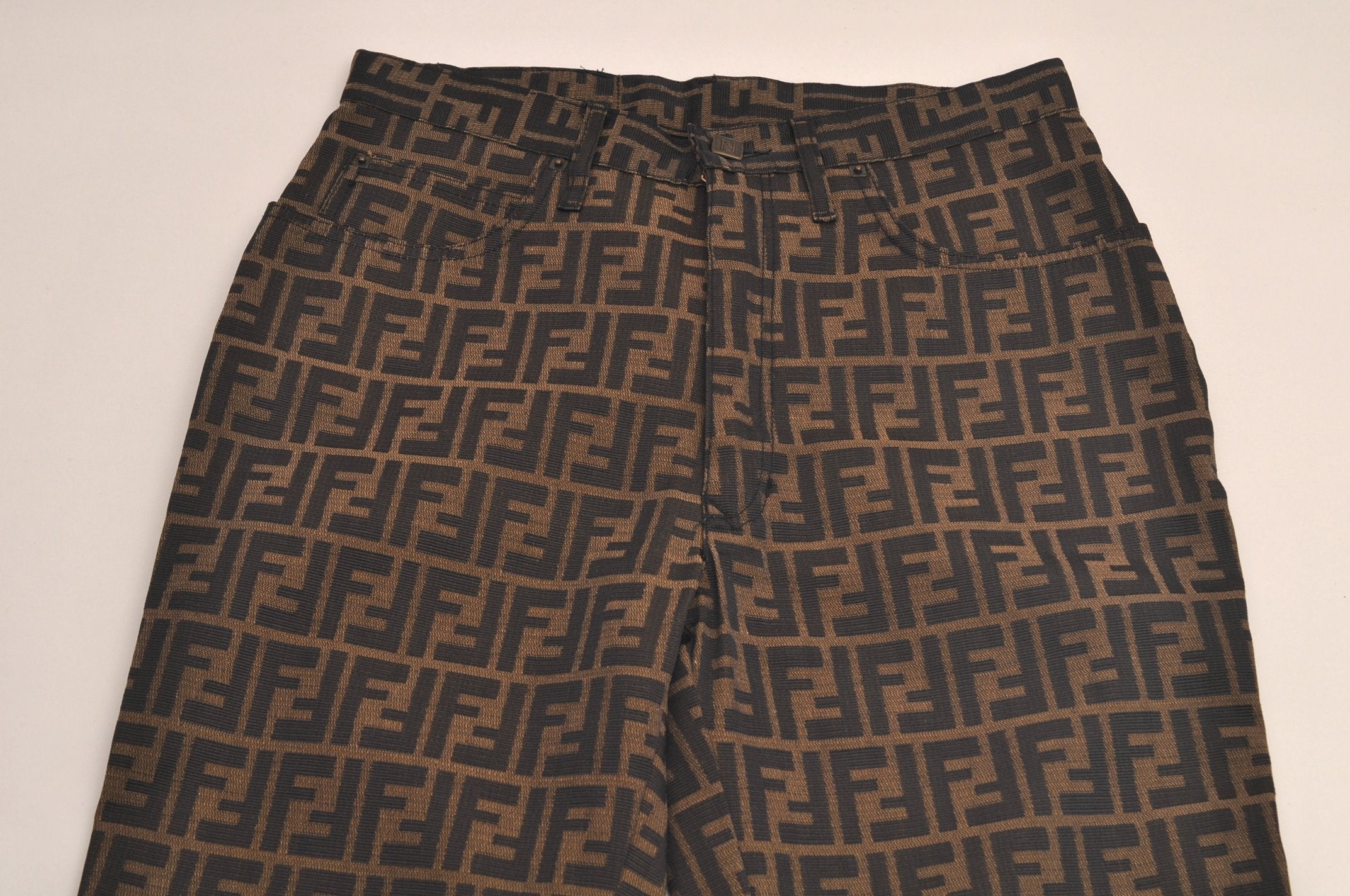 Authentic FENDI Vintage Zucca Pants Canvas USA 31inches Brown 7072M