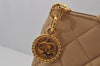 Authentic CHANEL Caviar Skin Medallion CC Logo Shoulder Tote Bag Beige 7074I