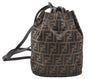 Authentic FENDI Zucca Drawstring Backpack Purse Canvas Leather Brown 7076I